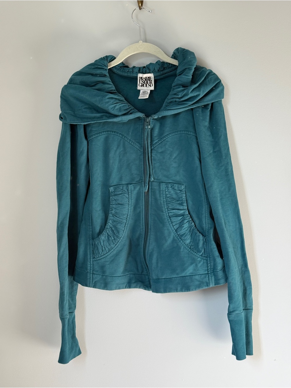 Prairie Underground Teal Hooded Zip Bomber Jacket